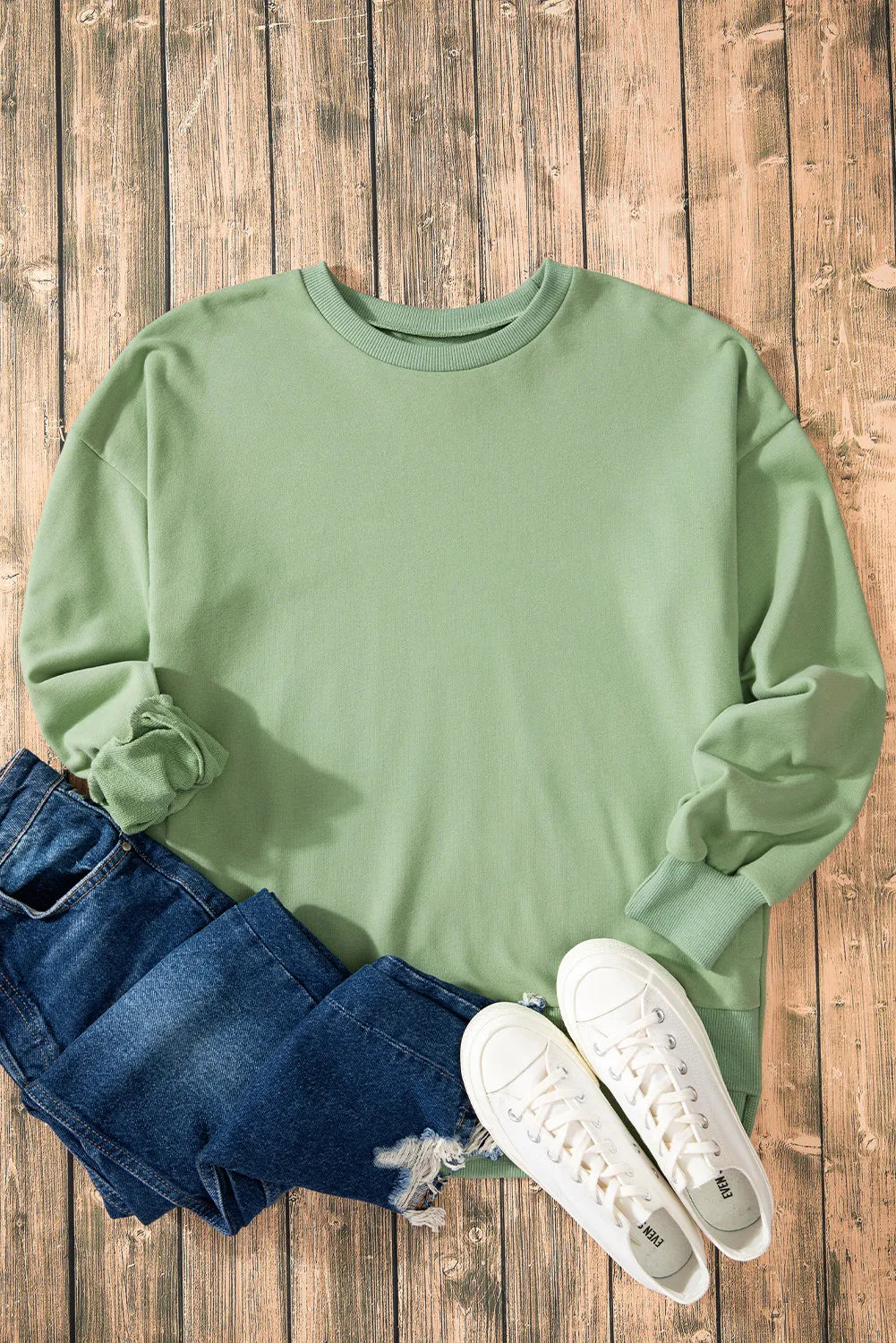 High-Low Round Neck Long Sleeve Sweatshirt - Lilixa.store