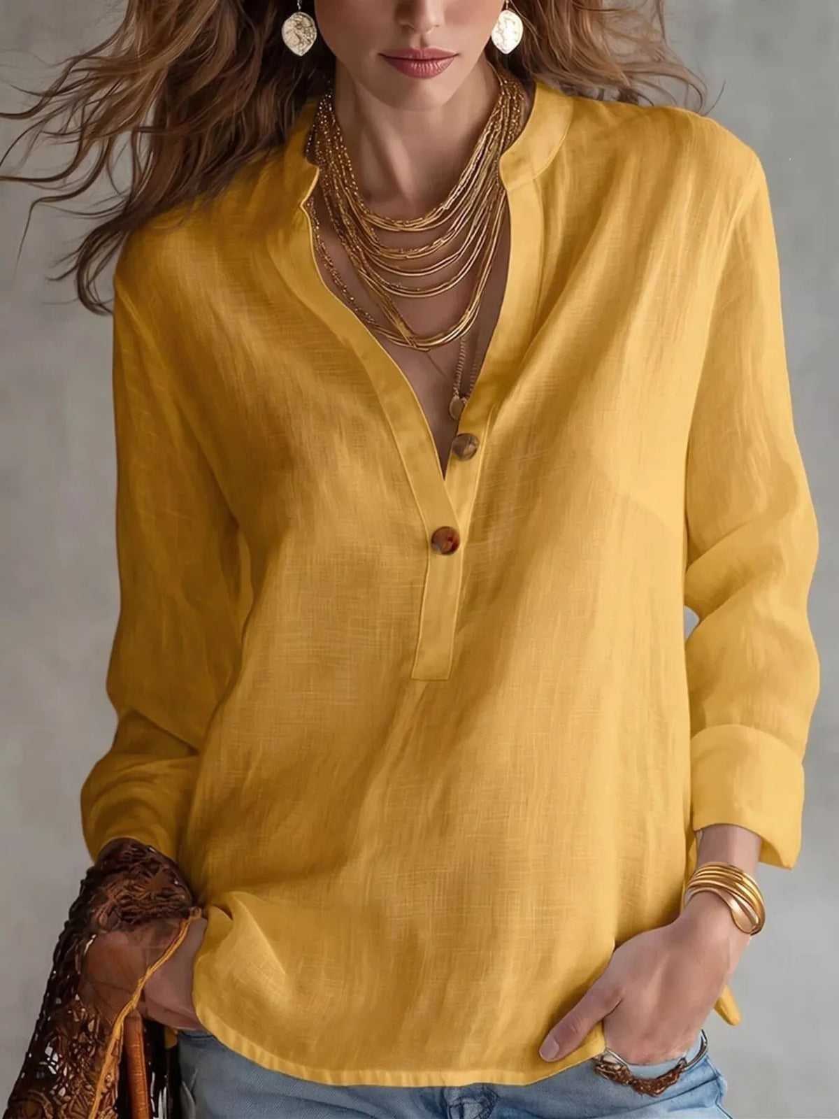 Button Detail Long Sleeve Blouse - Lilixa.store