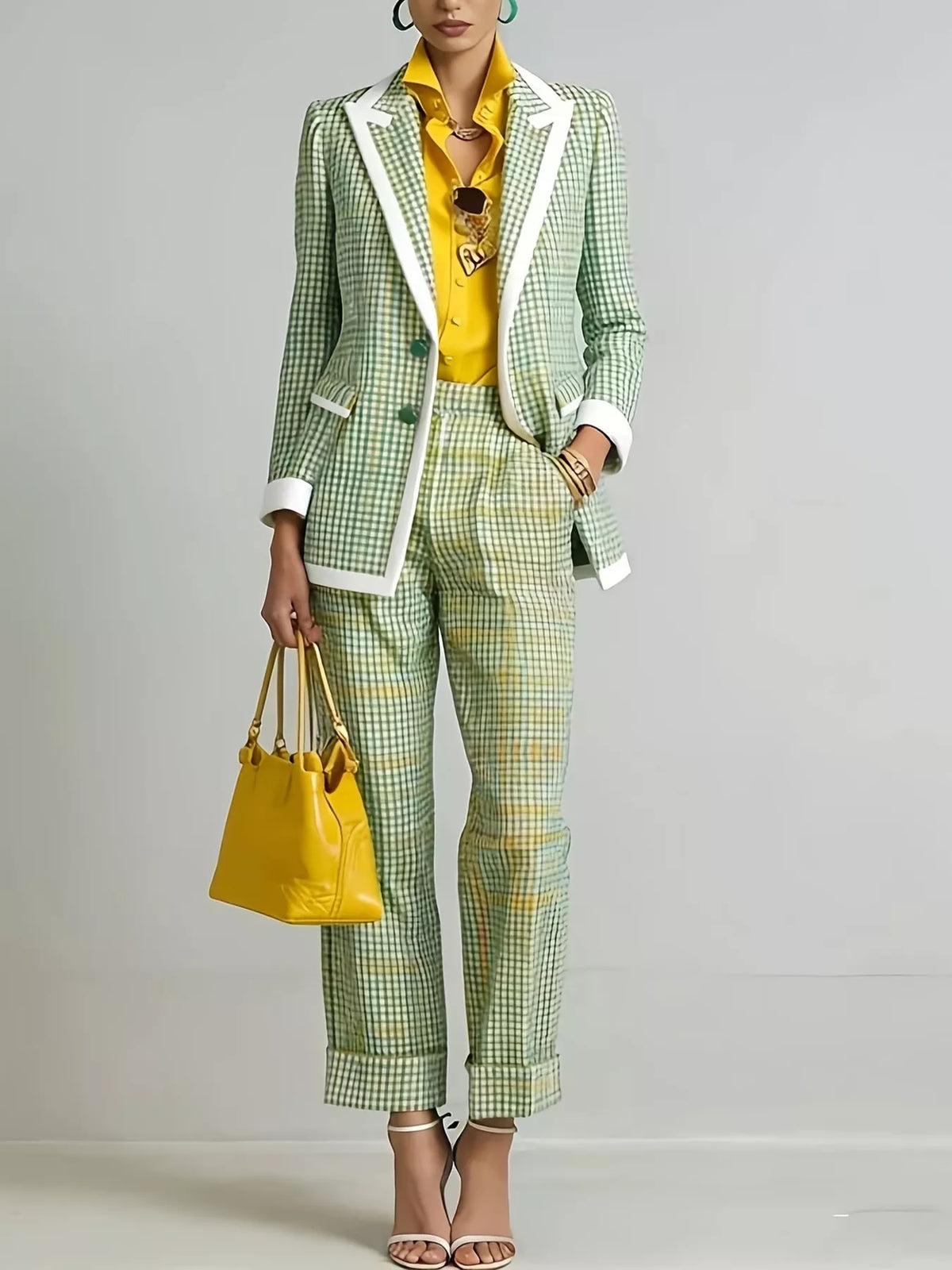 Plaid Blazer and Pants Suit Set - Lilixa.store