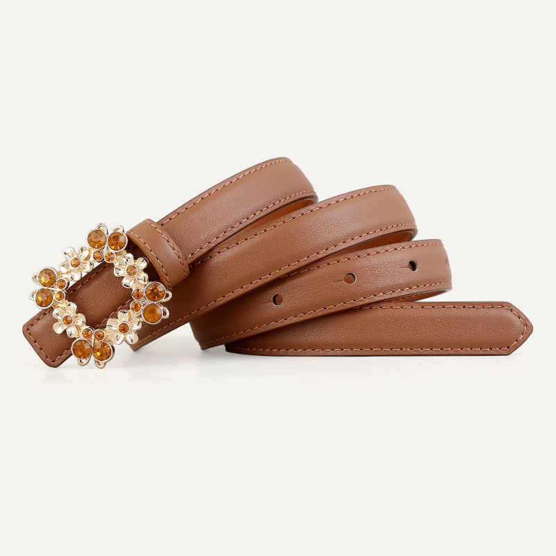 Rhinestone Buckle Leather Belt - Lilixa.store