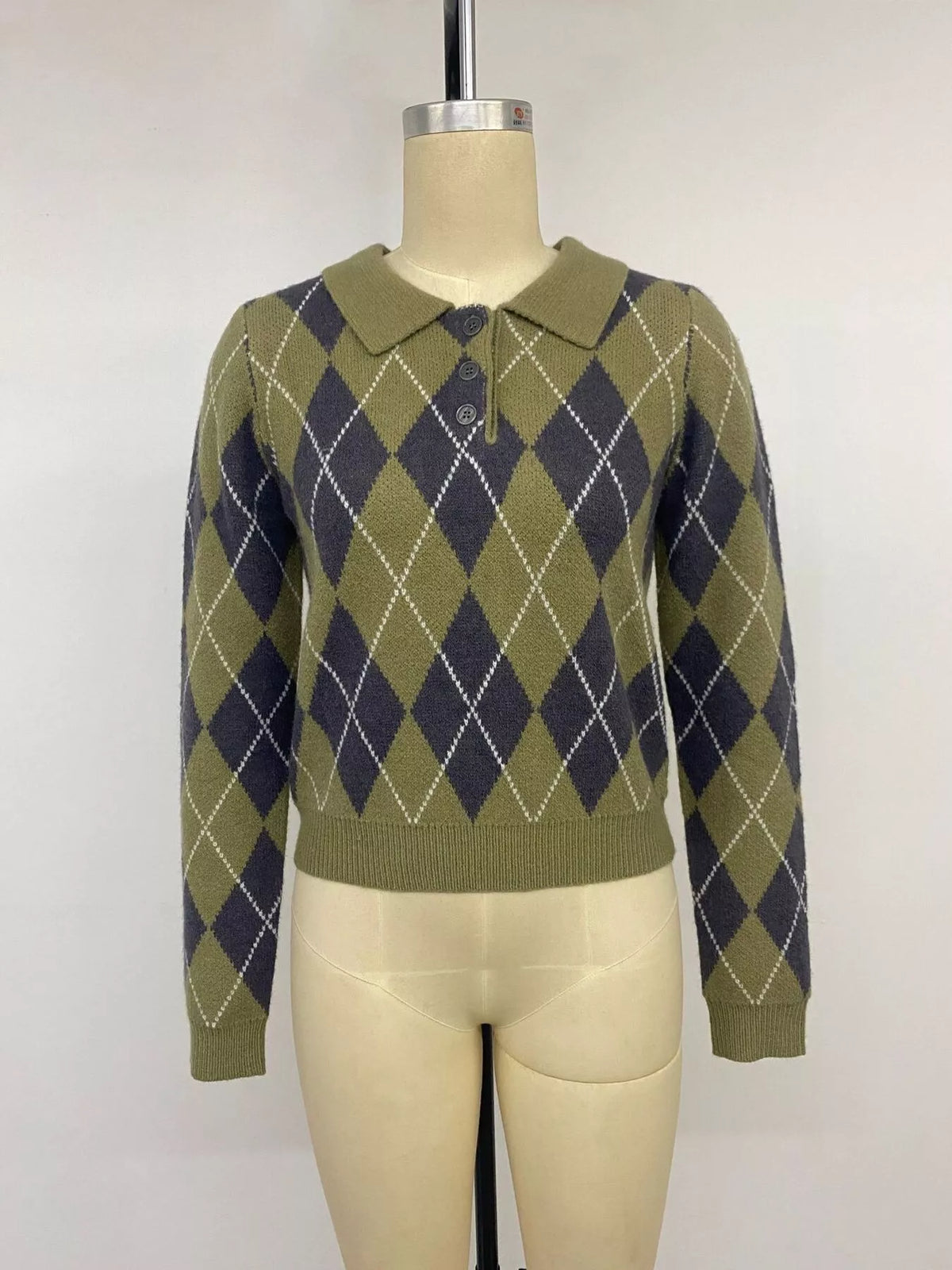 Argyle Pattern Collared Knit Sweater - Lilixa.store
