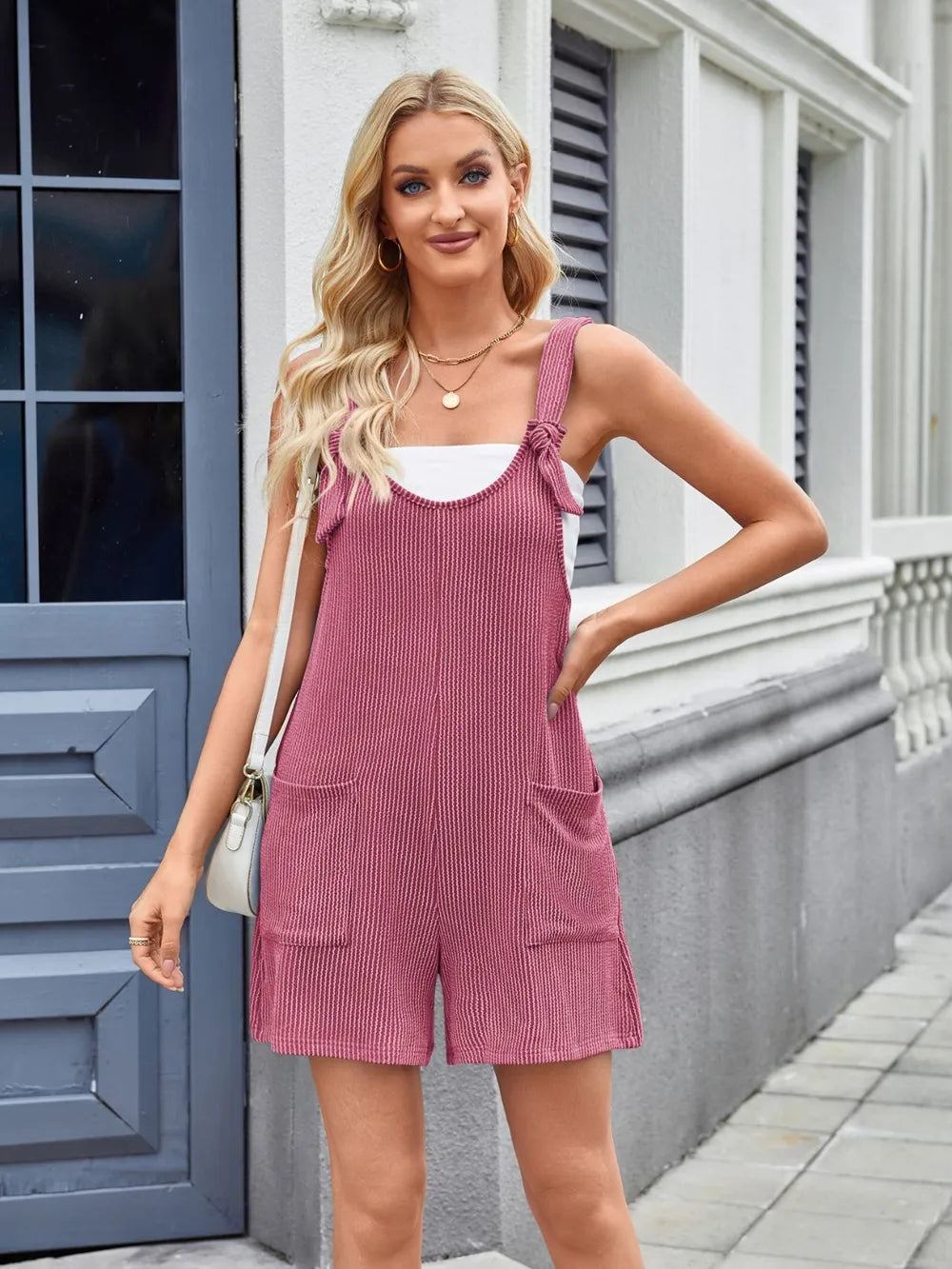 Lovelet Knotted Wide Strap Scoop Neck Overalls - Lilixa.store