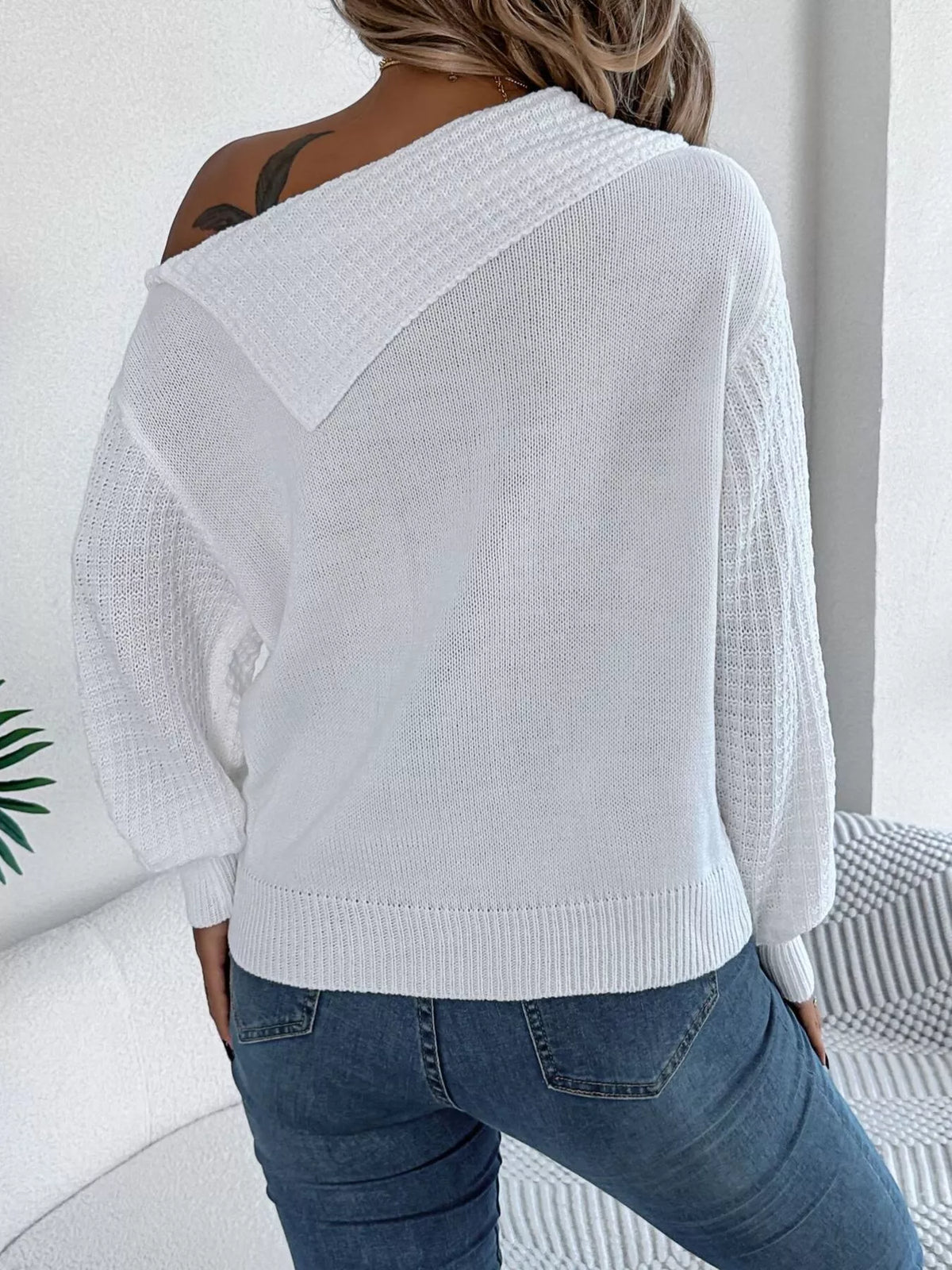 One Shoulder Cable Knit Sweater