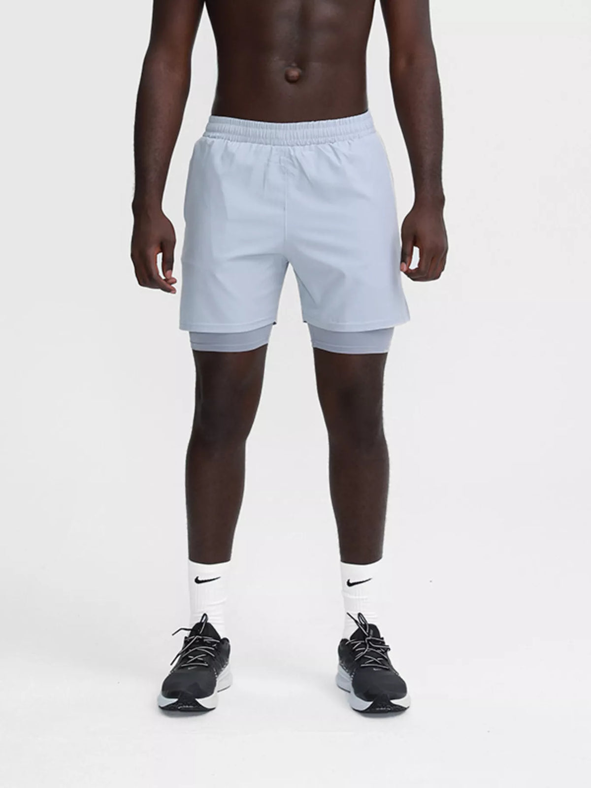 Men's Plus Size Elastic Waist Active Shorts in Light Blue