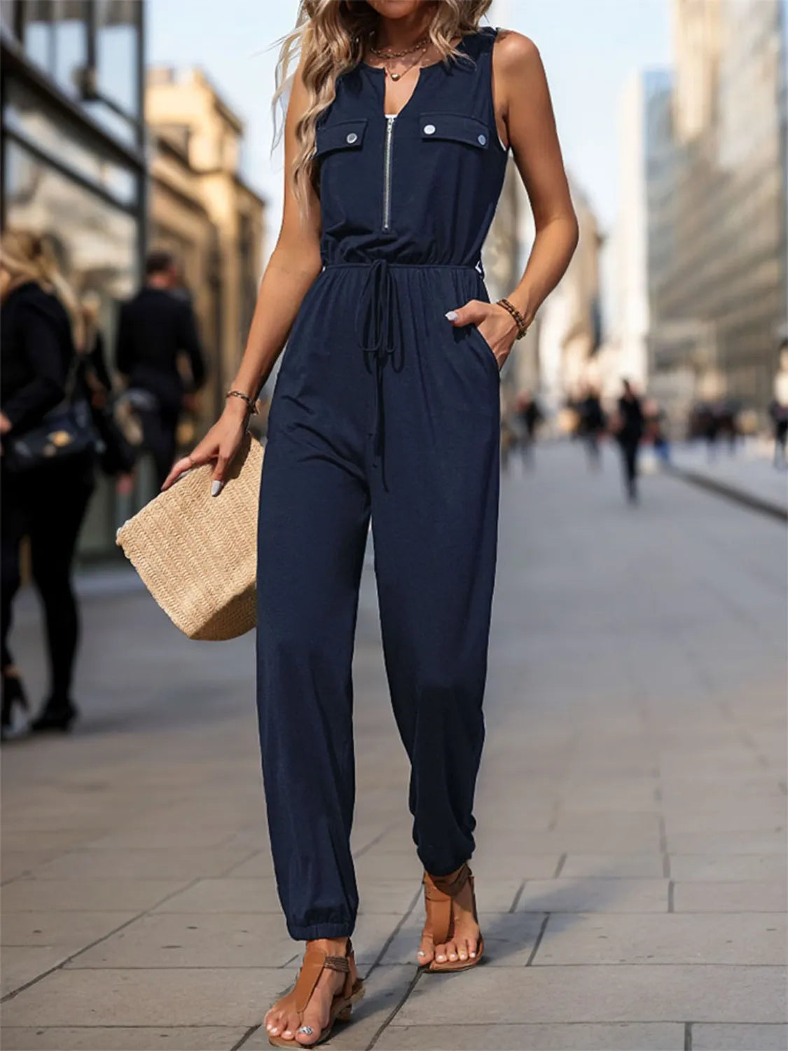 Drawstring Waist Sleeveless Jumpsuit - Lilixa.store