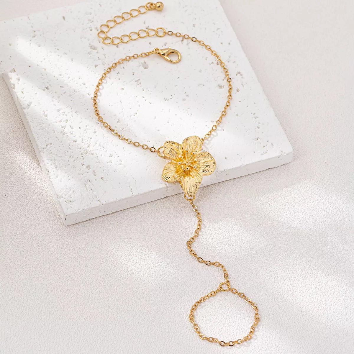 18K Gold-Plated Chain Flower Bracelet, view 4