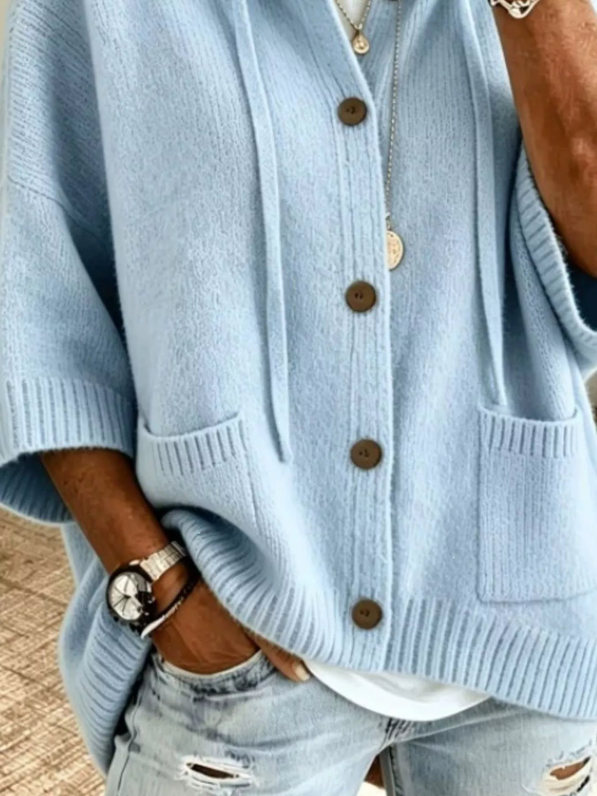Hooded Button-Down Knit Cardigan - Lilixa.store