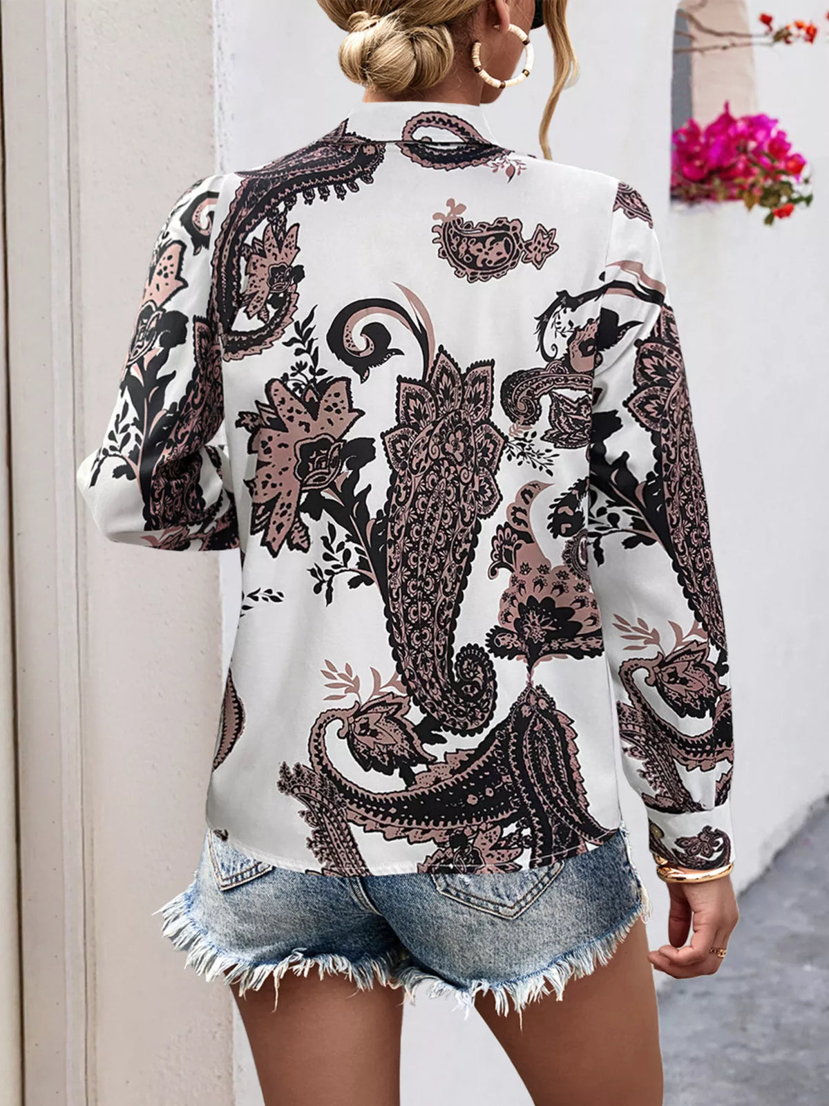 Printed Button-Down Long Sleeve Shirt