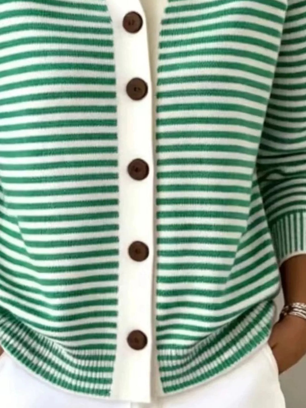 Full Size Striped Button-Down Knit Cardigan Plus Size - Lilixa.store