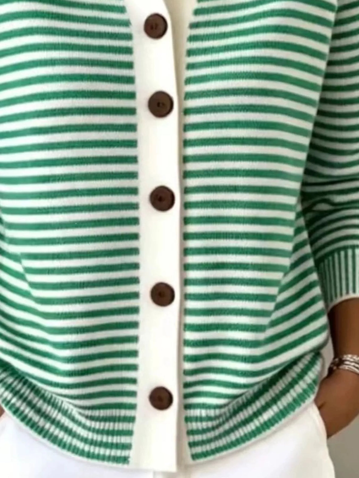 Full Size Striped Button-Down Knit Cardigan Plus Size - Lilixa.store