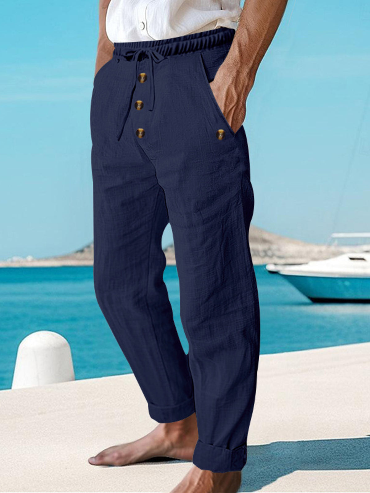 Men's Full Size Button-Fly Drawstring Pants Plus Size, view 5
