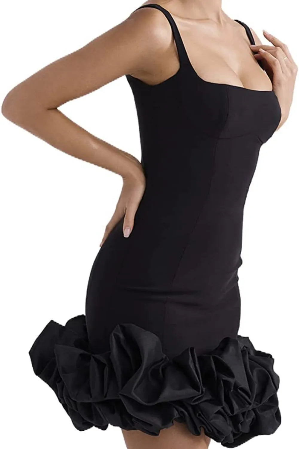 Ruched Square Neck Sleeve Mini Dress - Lilixa.store