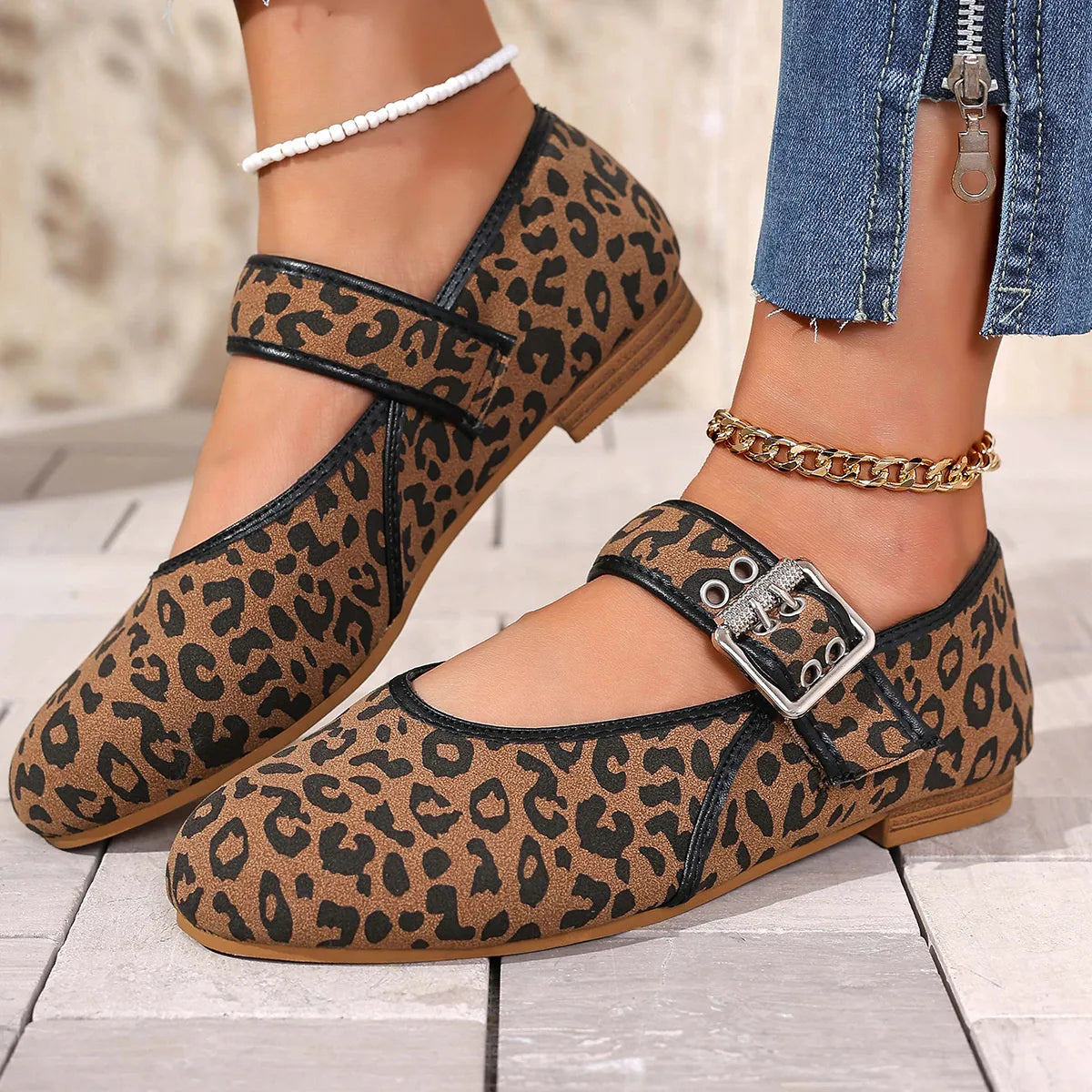 Leopard Print Mary Jane Loafers, view 3