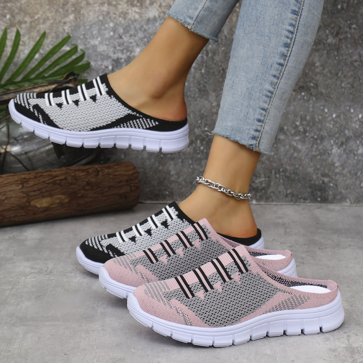 Breathable Knit Slip-Ons in Black