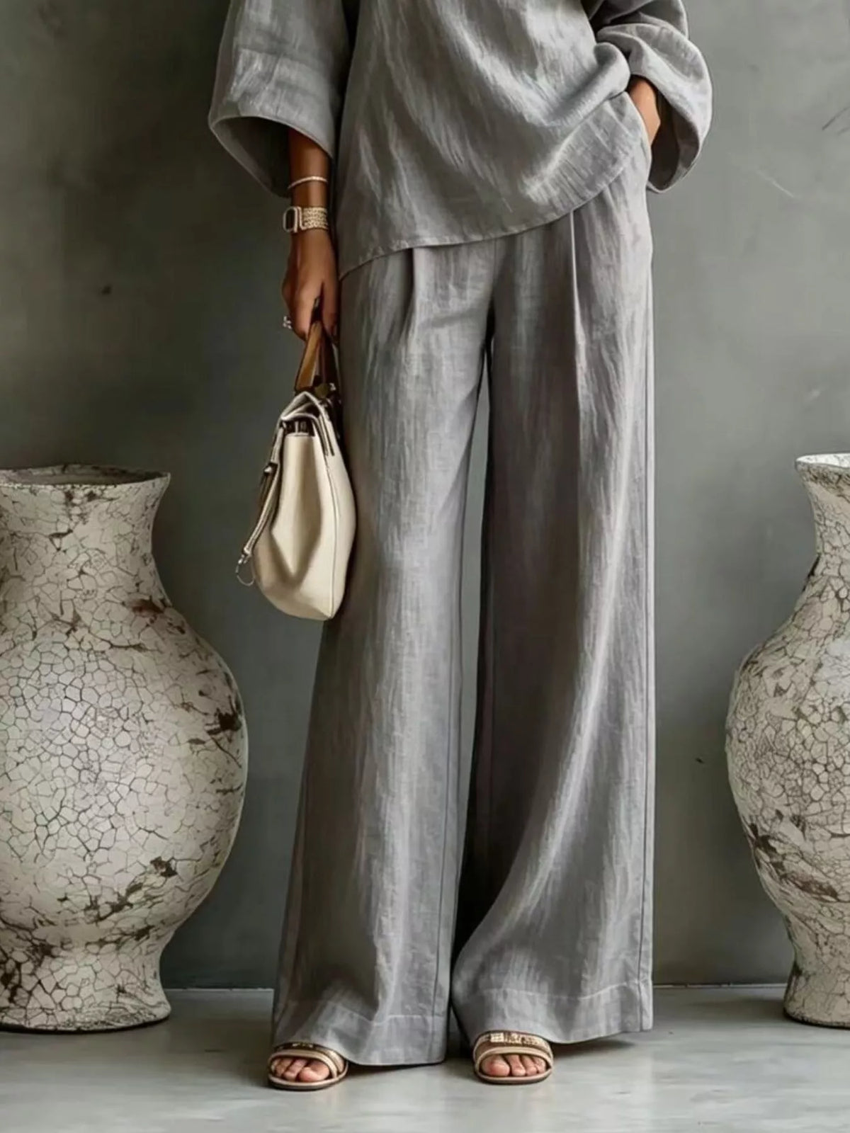 One Shoulder Top and Wide Leg Pants Set - Lilixa.store