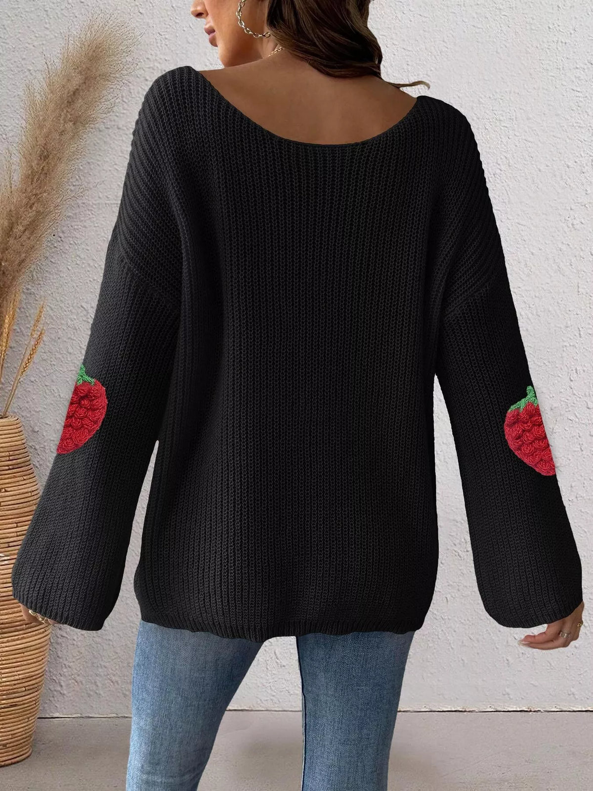 Strawberry Applique Oversized Sweater