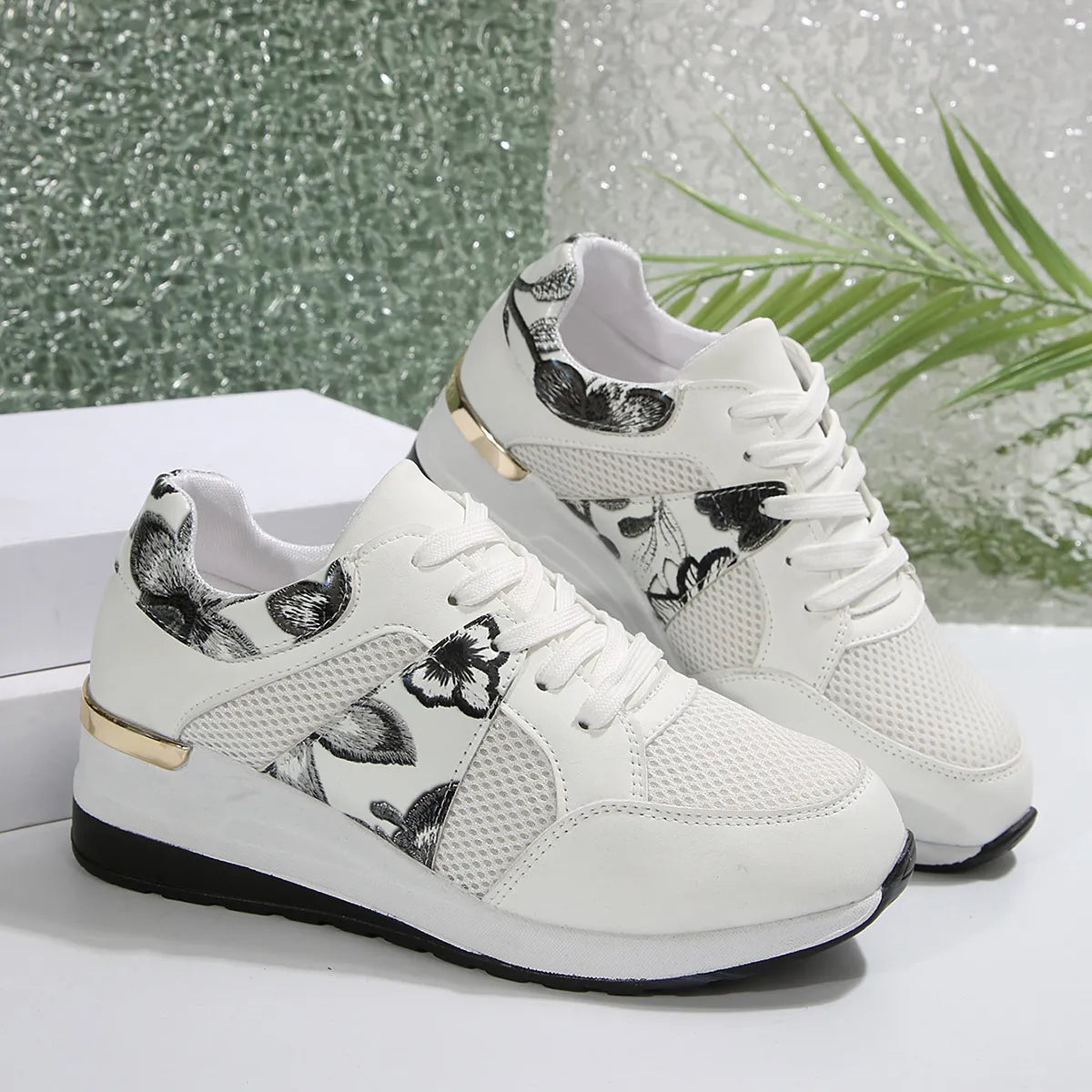 Floral Mesh Wedge Athletic - Lilixa.store
