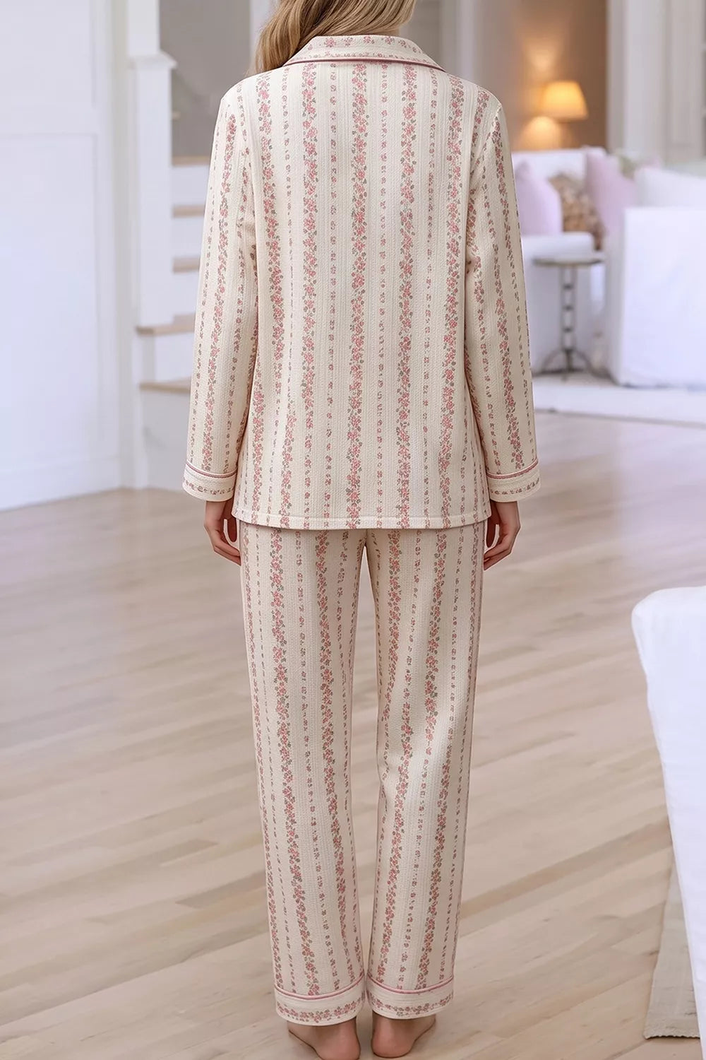 Floral Print Button-Down Top and Pants Loungewear Set - Lilixa.store