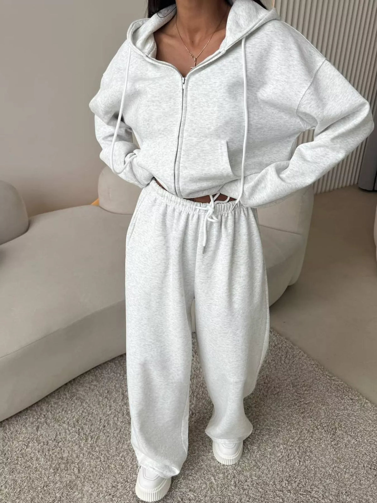 Zip-Up Hoodie and Wide-Leg Pants Set - Lilixa.store