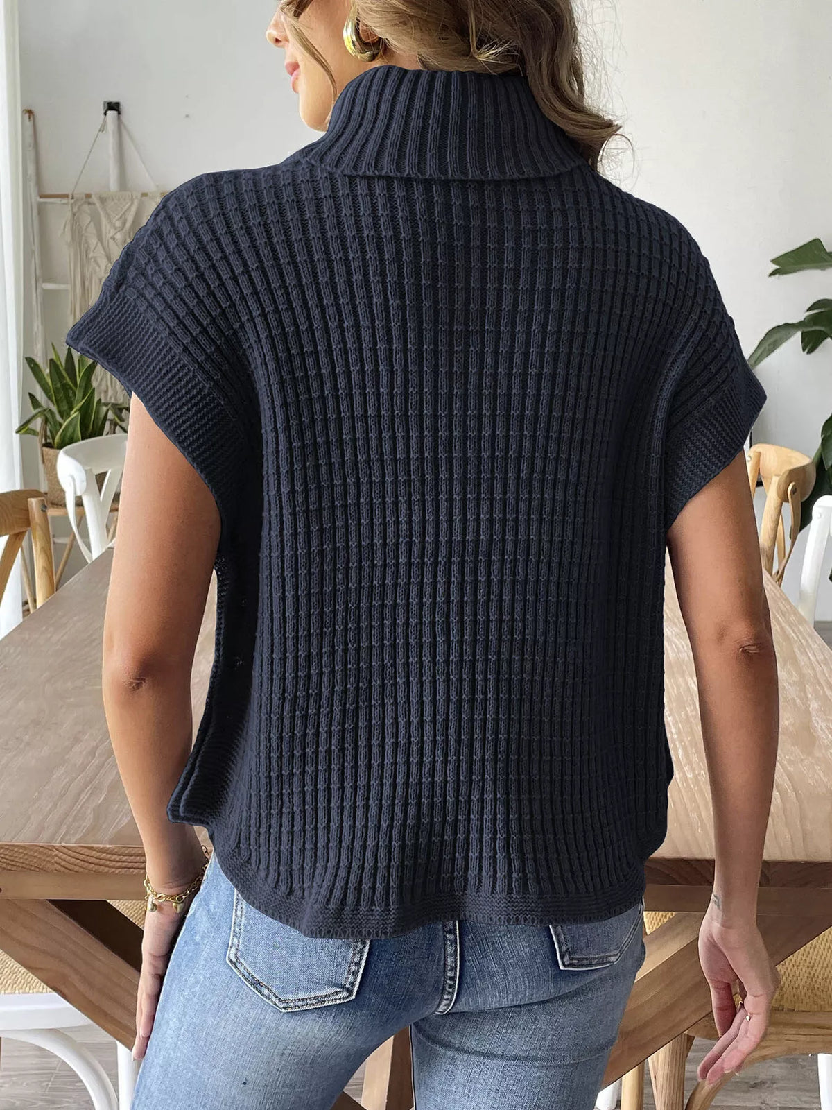 Ribbed Turtleneck Sweater with Side Button Detail, view 11