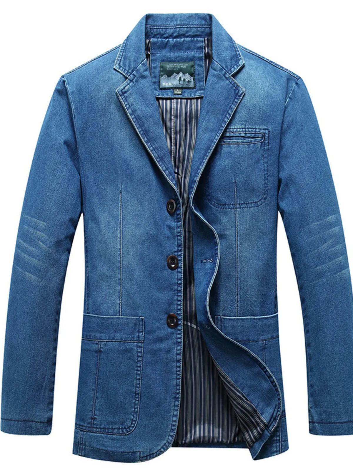 Men's Plus Size Button Up Long Sleeve Denim Blazer - Lilixa.store