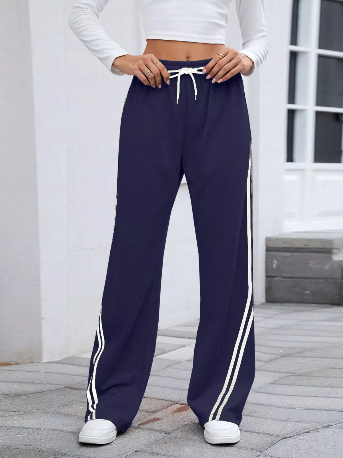 Side Striped Wide Leg Pants - Lilixa.store