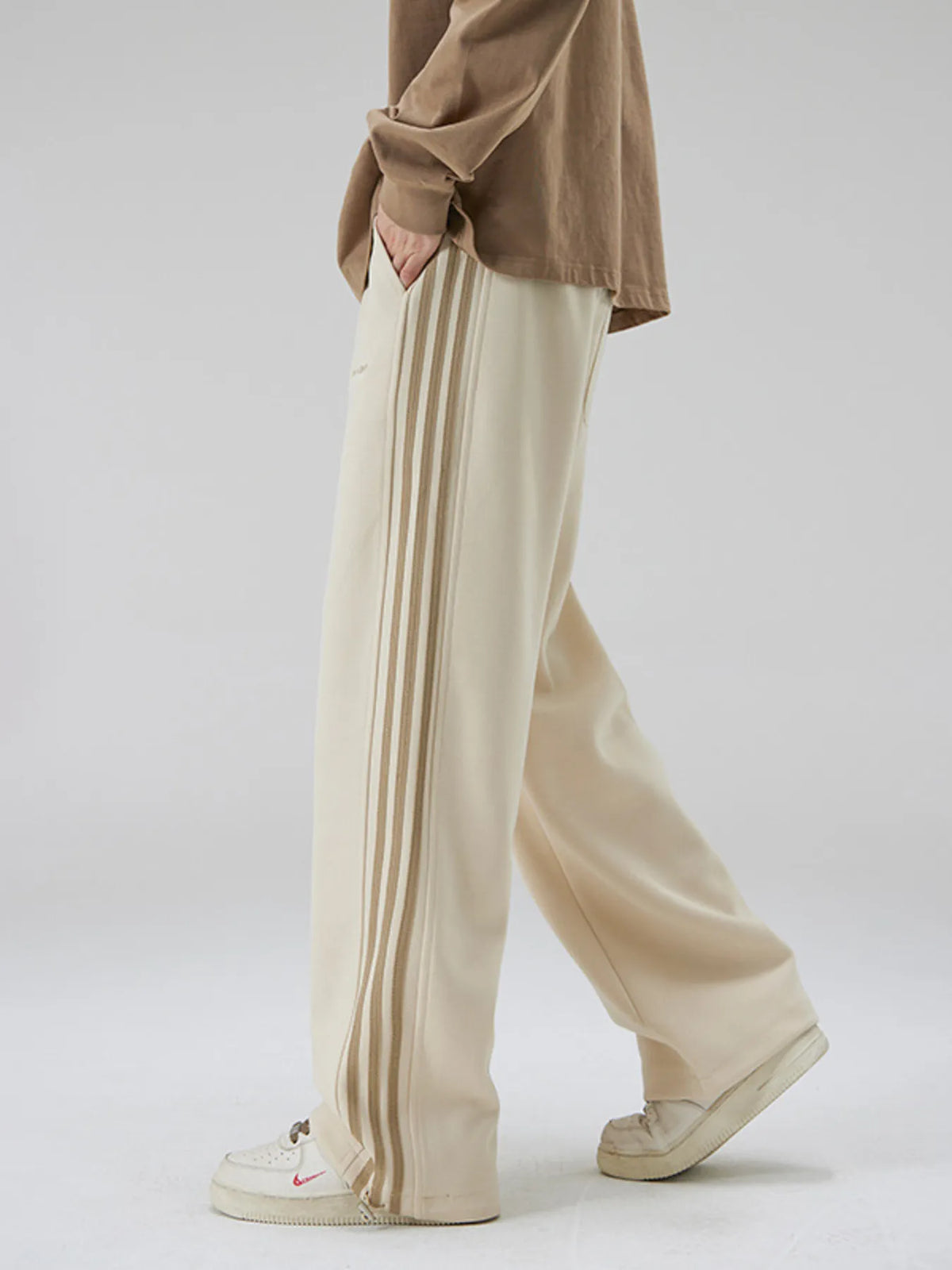 Men's Plus Size Drawstring Striped Wide Leg Pants, view 7