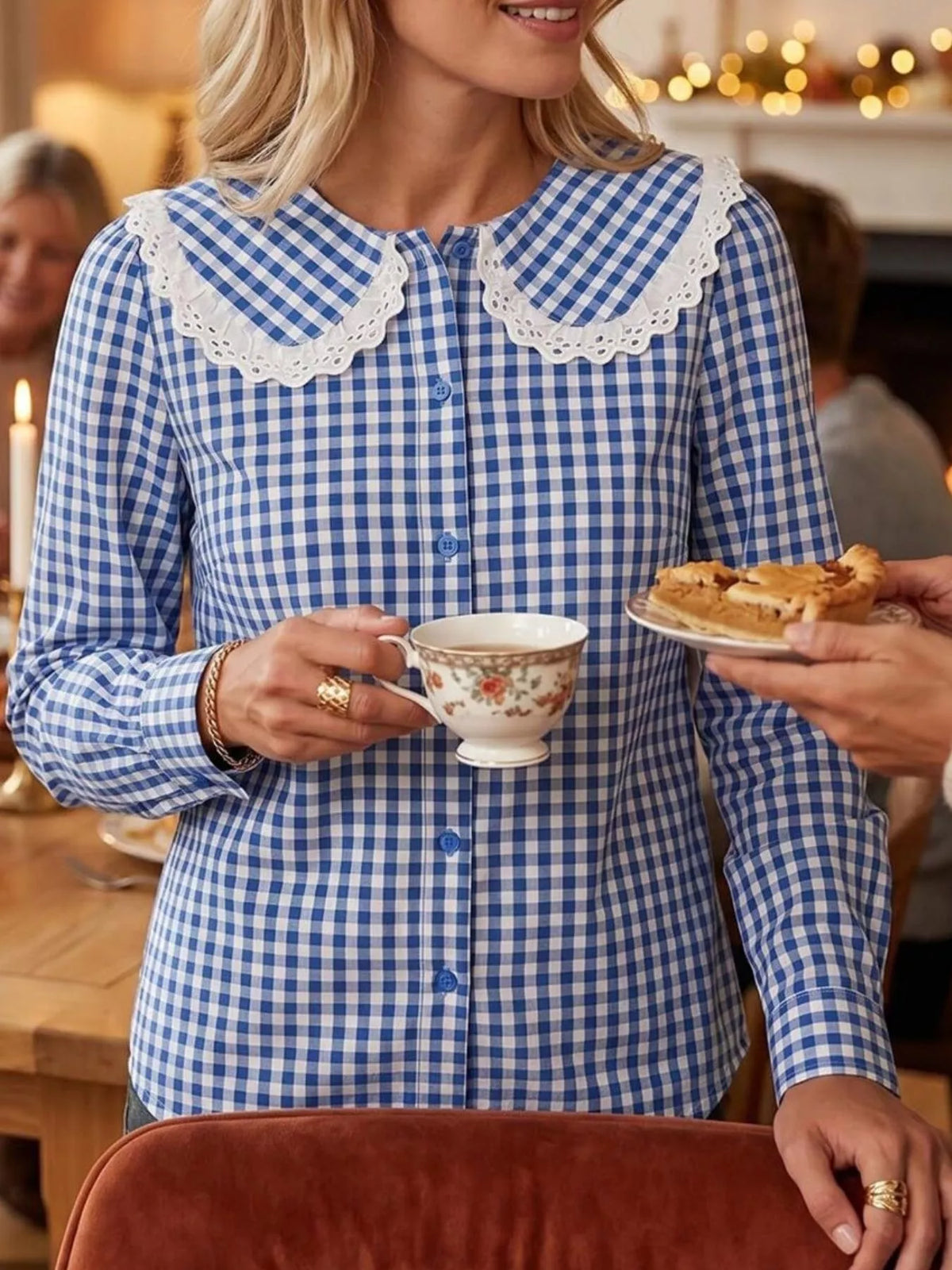 Lace Peter Pan Collar Button Up Shirt, view 5