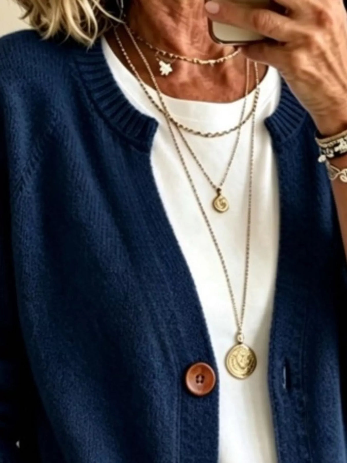 Full Size Button Up Raglan Sleeve Cardigan Plus Size