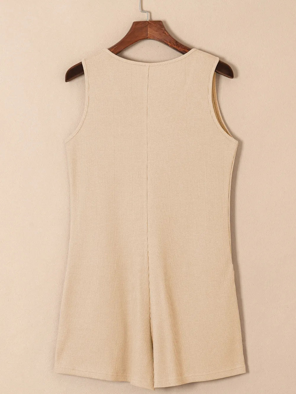 Waffle-Knit Half Button Sleeveless Romper with Pockets - Lilixa.store