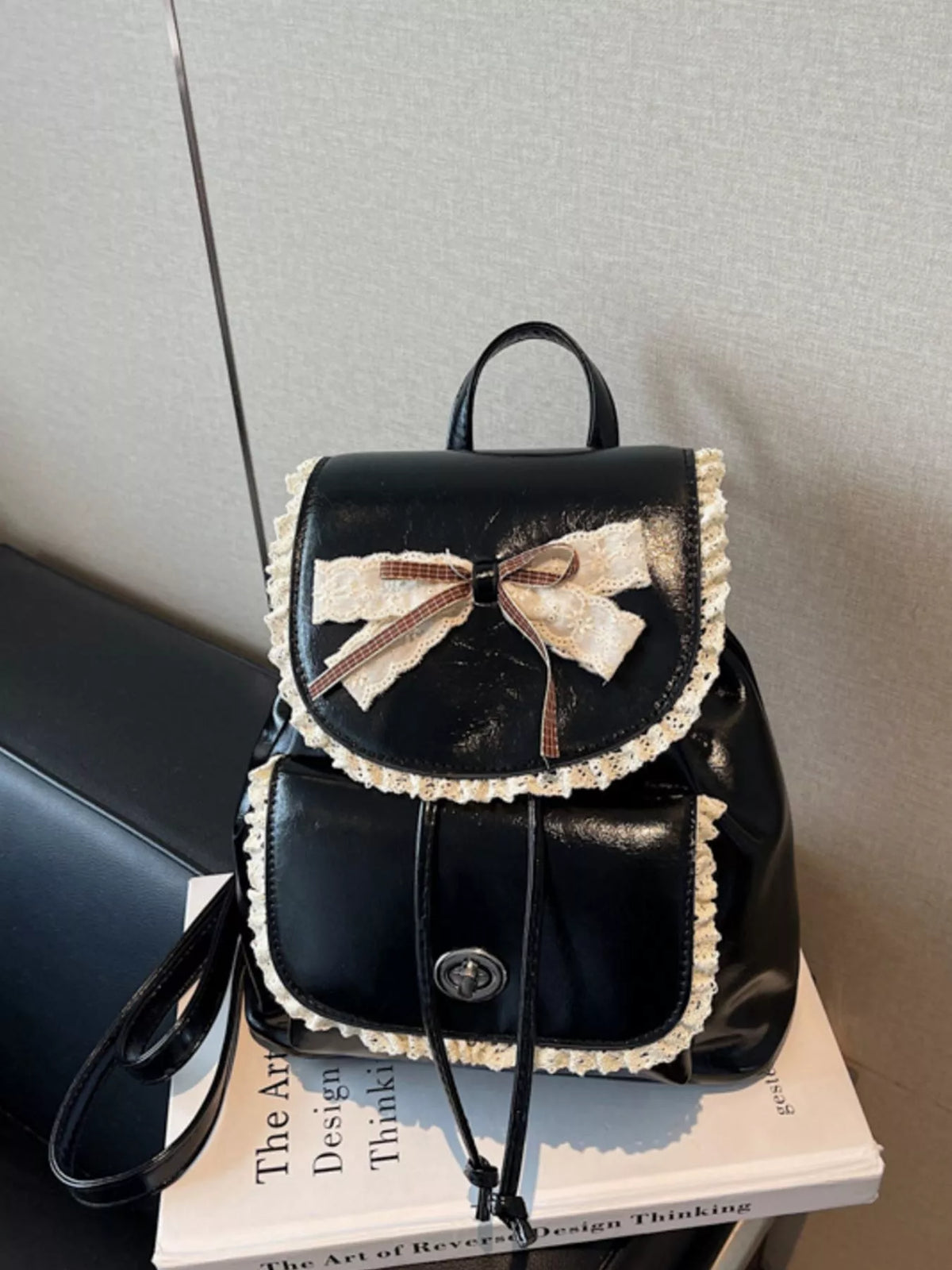 Lace Trim Bow Decor Backpack Bag - Lilixa.store