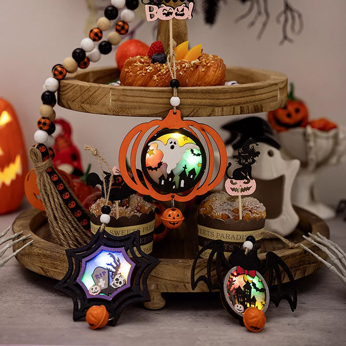 Halloween LED Lighted Wooden Hanging Decorative Ornaments Set - Lilixa.store