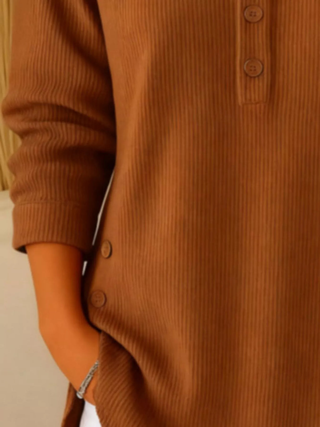 Full Size Button Detail Corduroy Top Plus Size - Lilixa.store