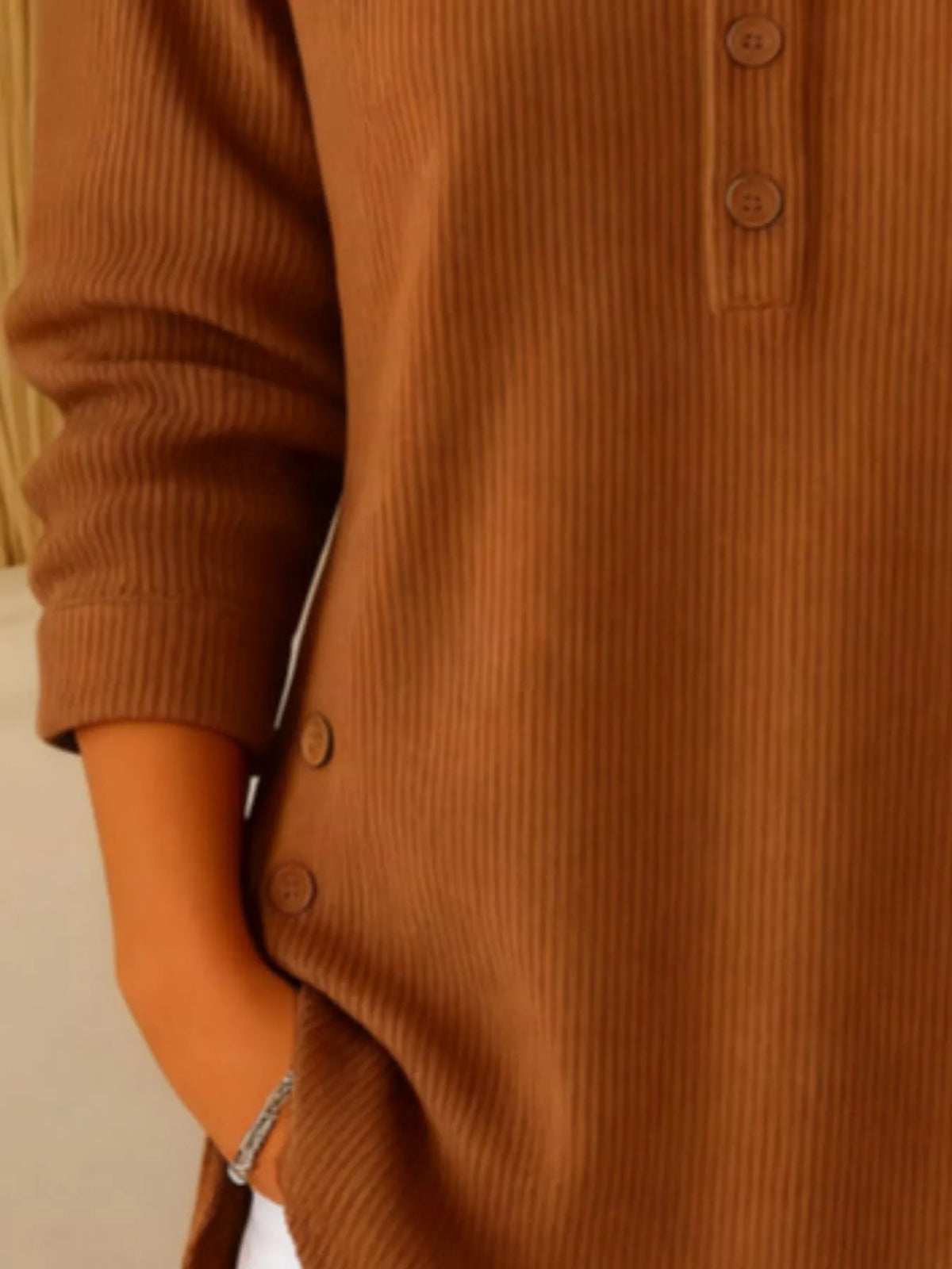Full Size Button Detail Corduroy Top Plus Size