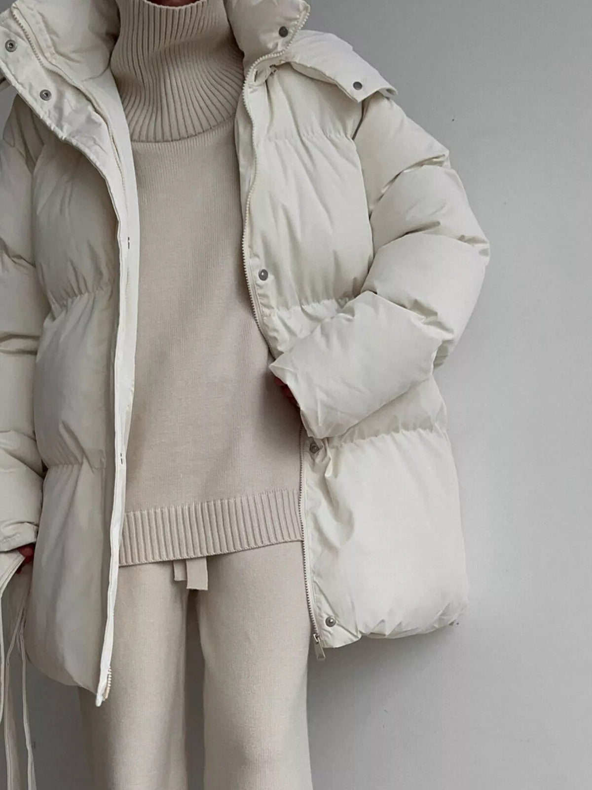 Mid-Length Thickened Hooded Winter Coat with Belted, view 8