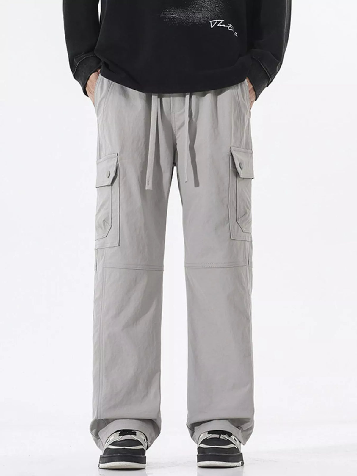 Men's Full Size Multi-Pocket Cargo Utility Pants Plus Size in Light Gray