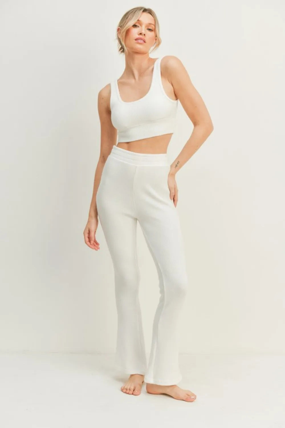 Kimberly C Waffle Tank and High Waist Flare Pants Set - Lilixa.store