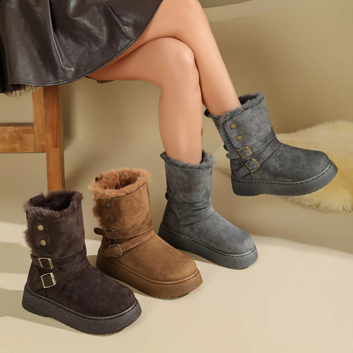 Round Toe Platform Boots - Lilixa.store