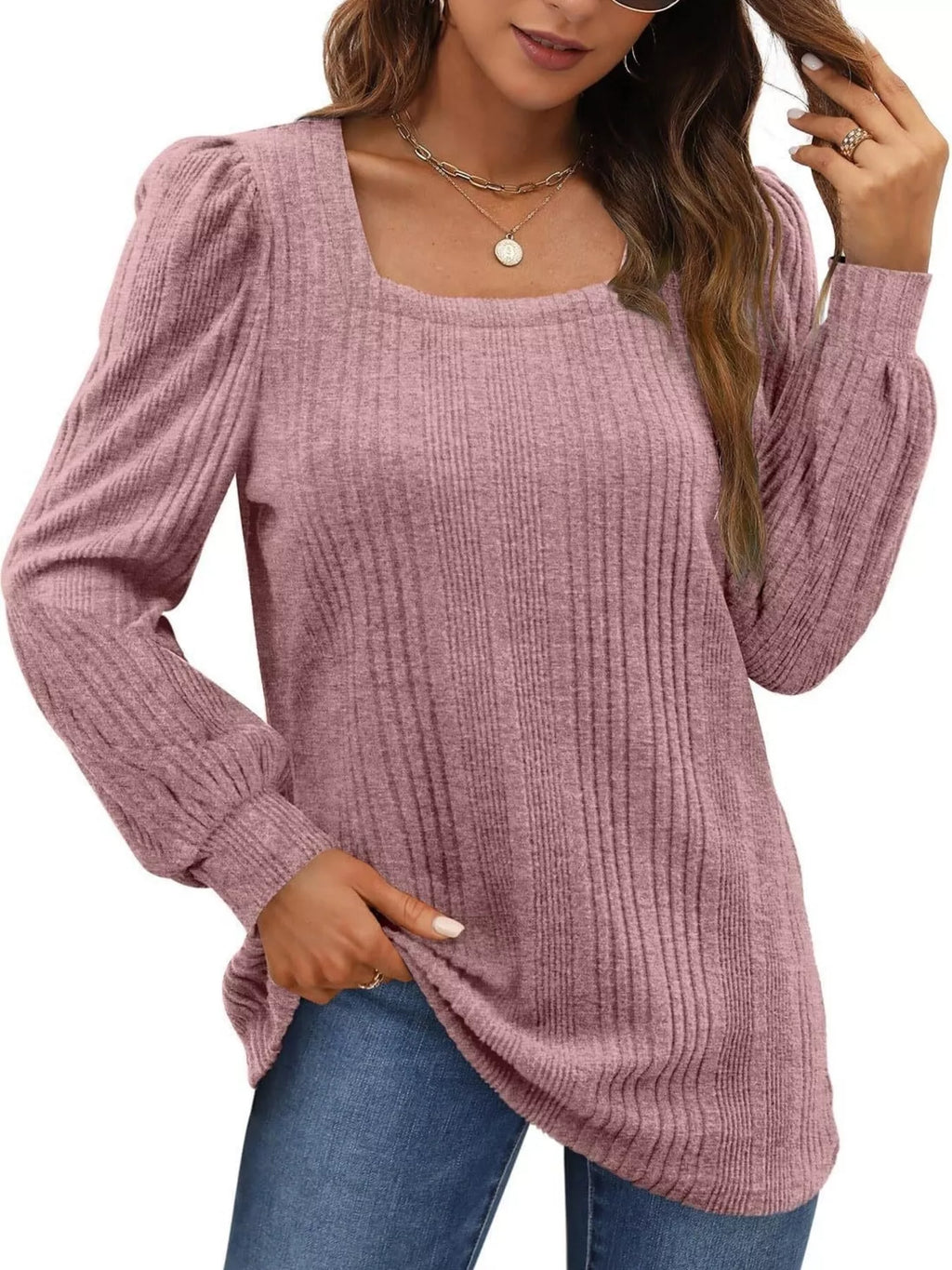 Full Size Square Neck Ribbed Knit Top Plus Size - Lilixa.store