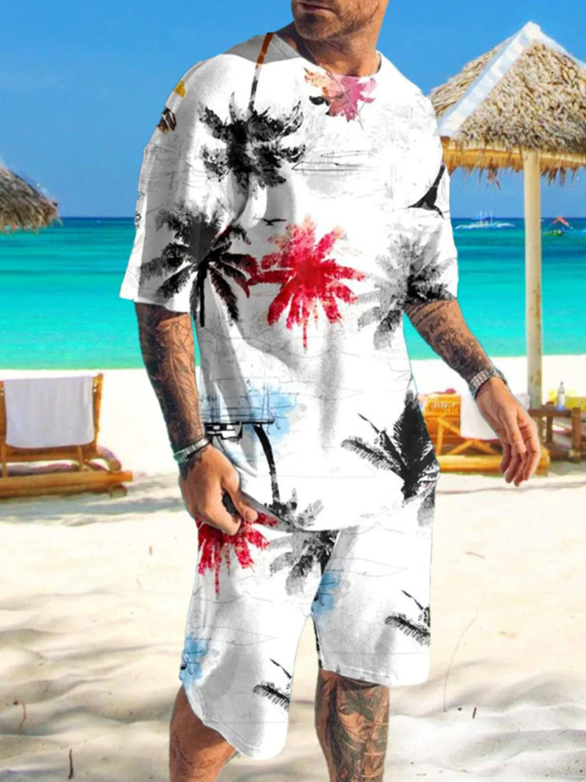 Men's Full Size Printed Short Sleeve Tee and Shorts Set Plus Size - Lilixa.store