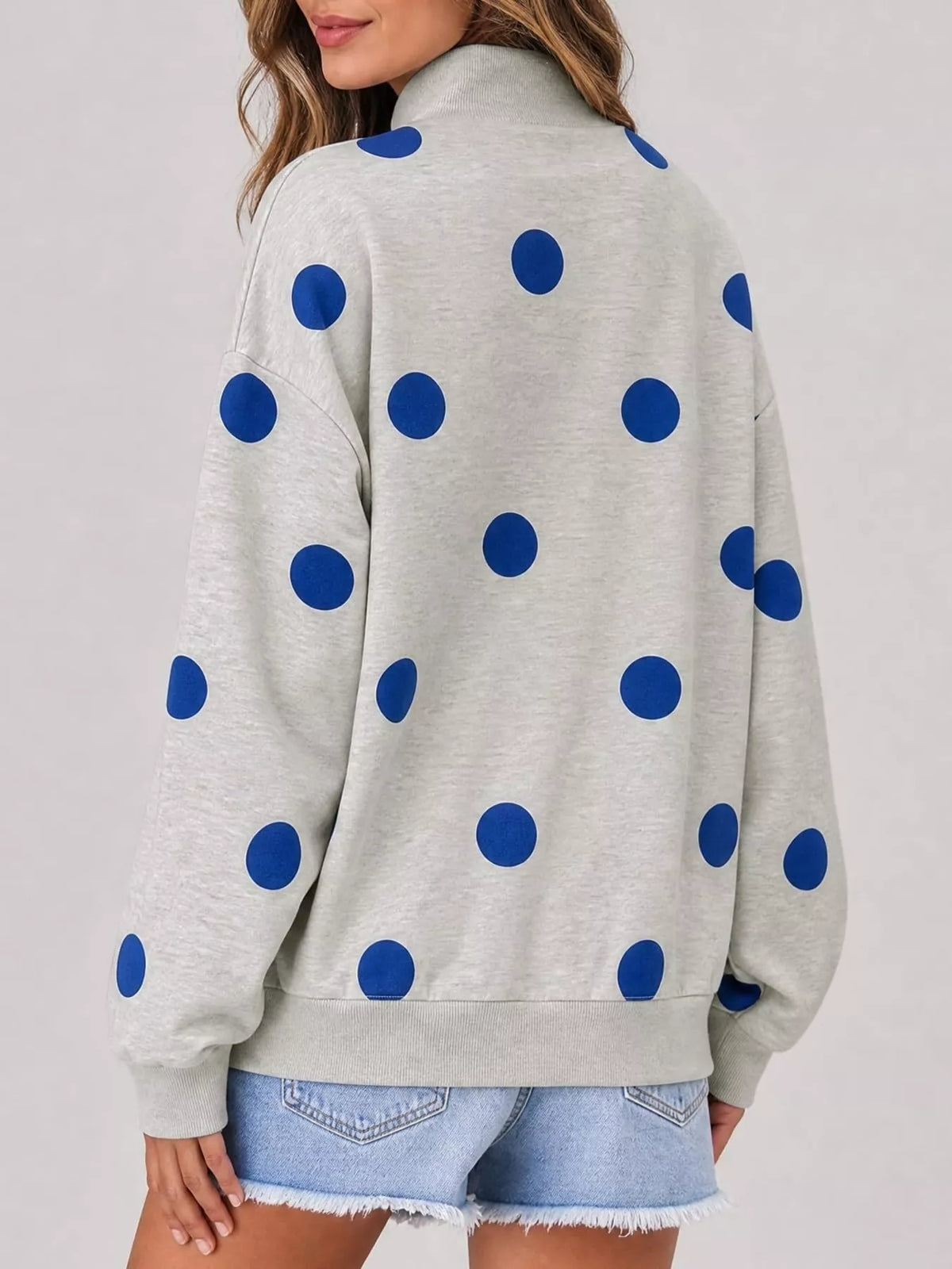 Mock Neck Polka Dot Print Oversized Sweatshirt - Lilixa.store