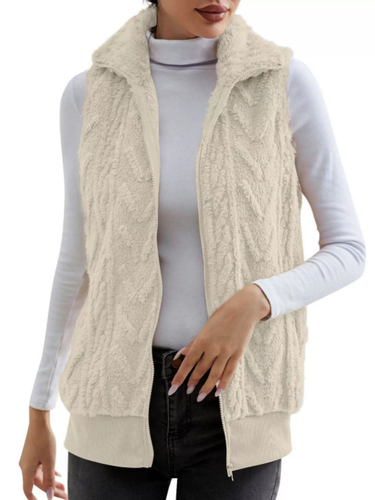 Full Size Cozy Faux Fur Zip-Up Vest Coat Plus Size - Lilixa.store