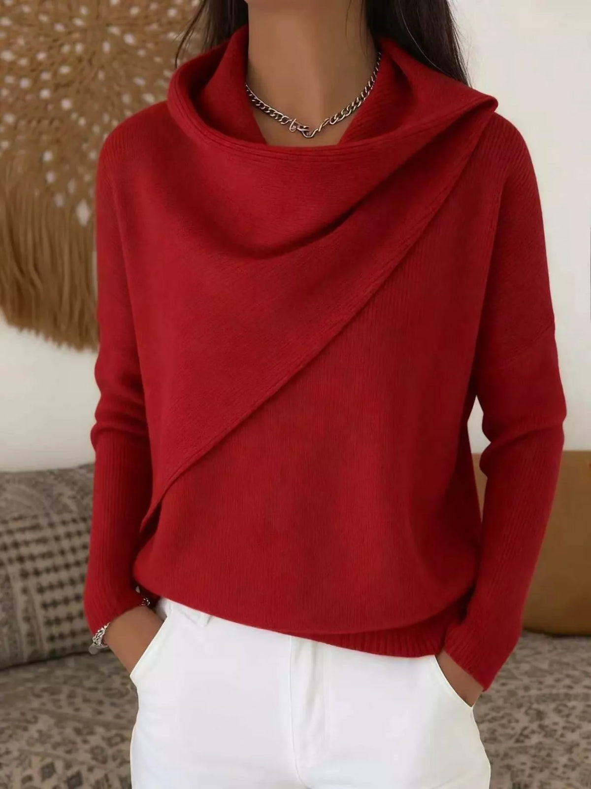 Full Size Solid Color Cowl Neck Sweater Plus Size