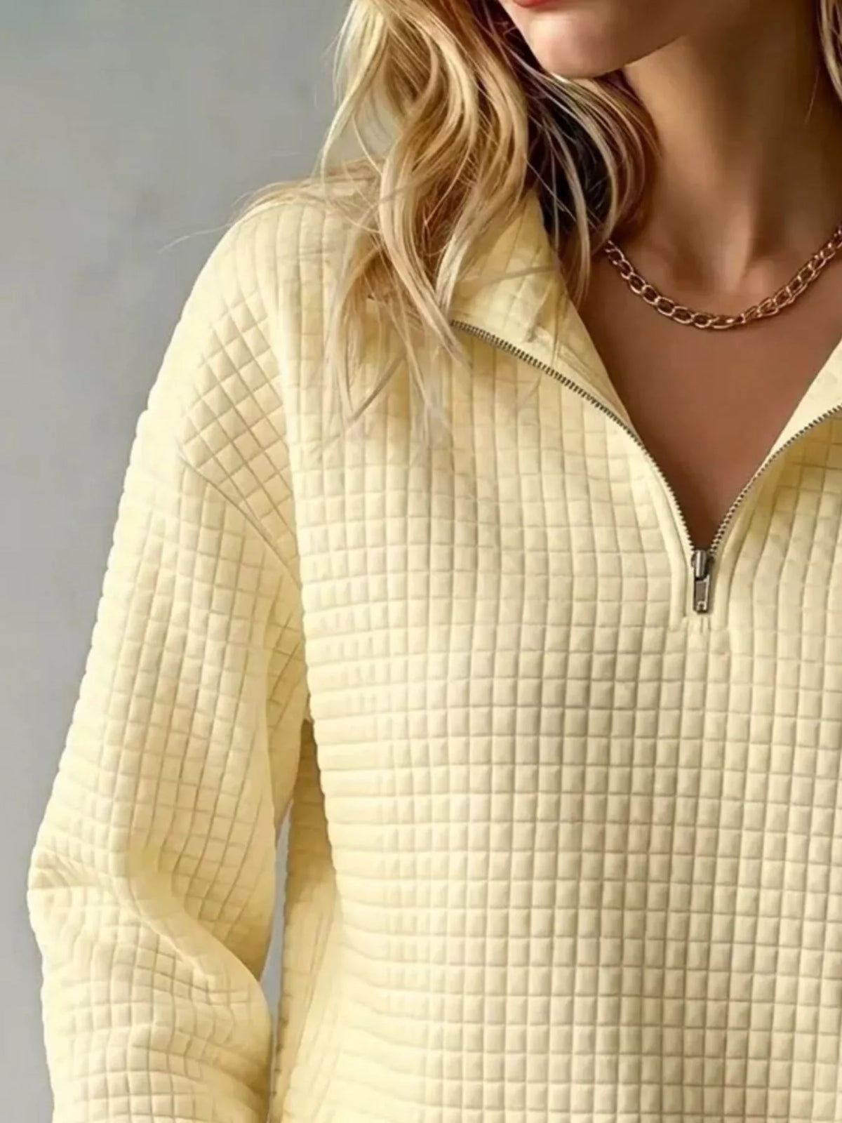 Waffle Knit Quarter-Zip Sweatshirt