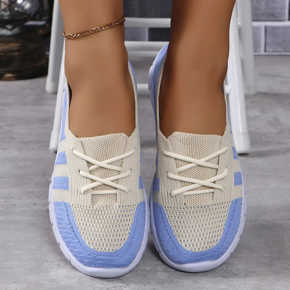 Mesh Contrast Flat Slip-Ons in Blue Purple