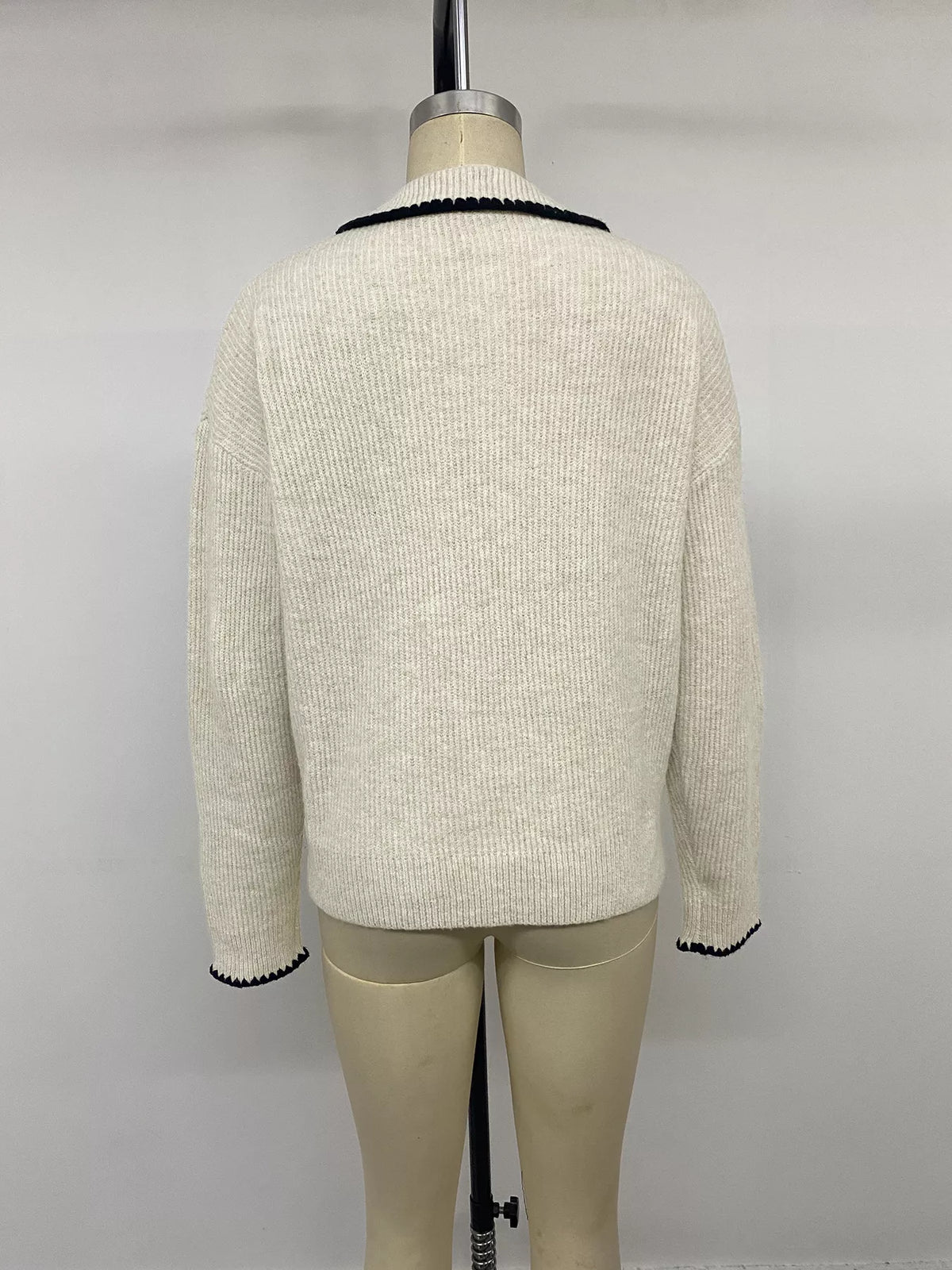 Contrast Trim Dropped Shoulder Sweater in Khaki, view 13