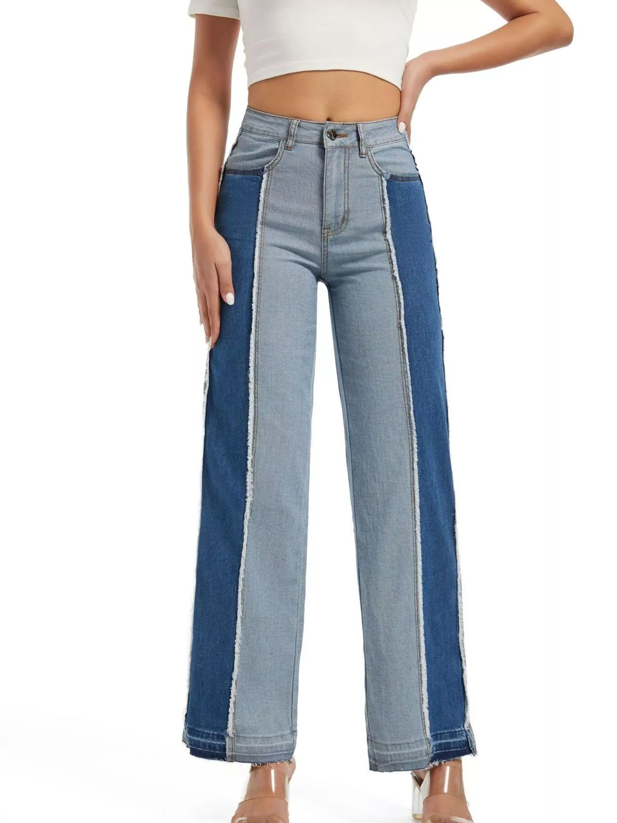 High-Waisted Two Tone Jeans - Lilixa.store