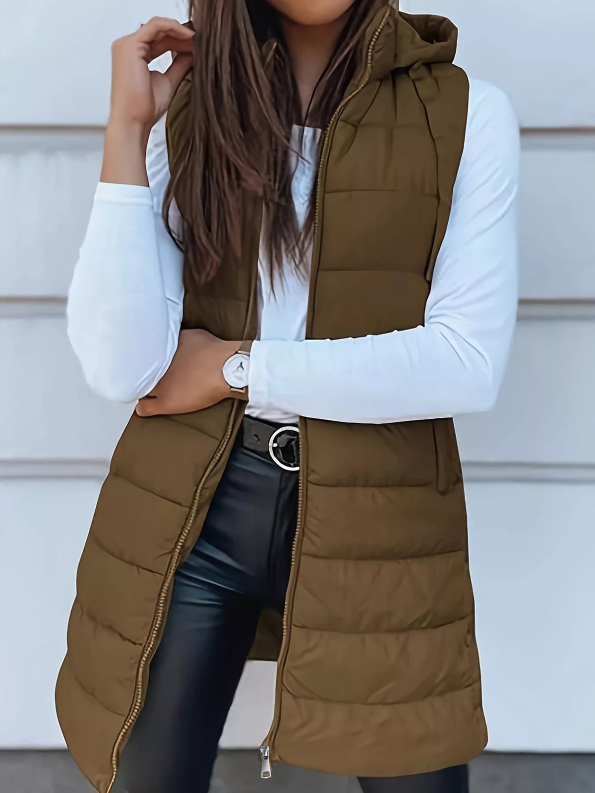 Zip Up Longline Hooded Puffer Vest Coat - Lilixa.store
