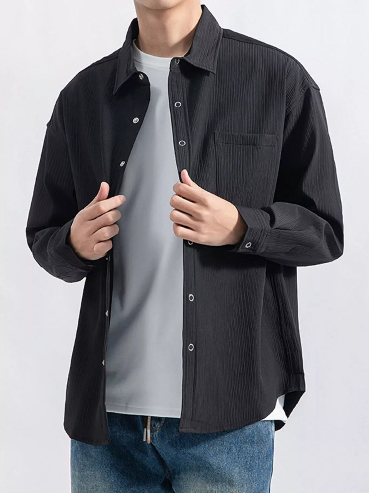 Men's Plus Size Casual Textured Button-Down Shirt