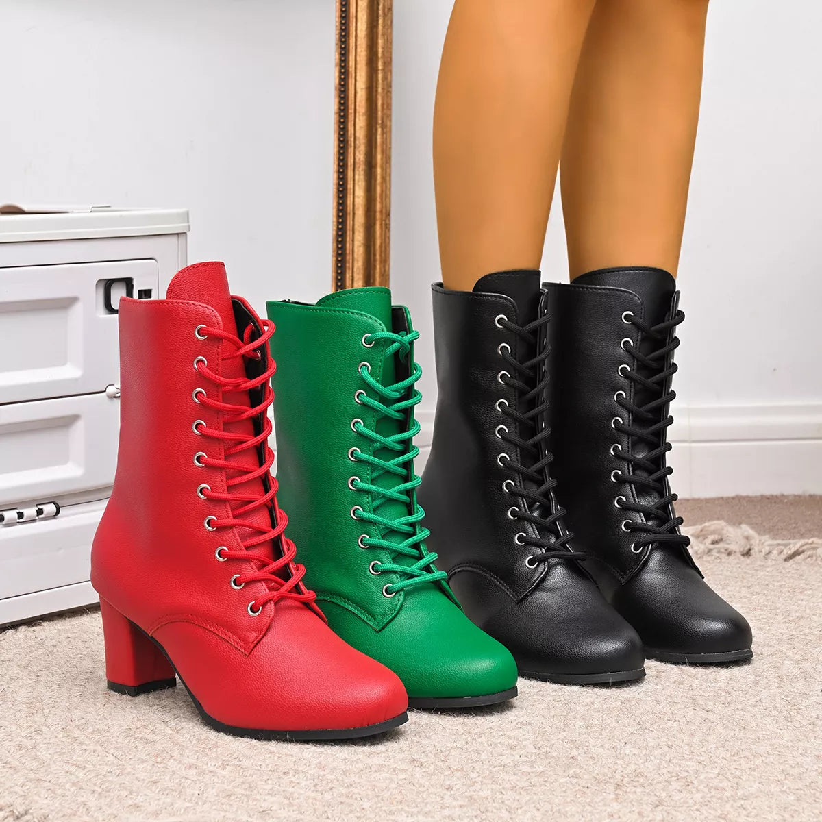 Round Toe Block Heels Boots